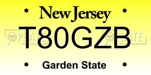T80GZB New Jersey License Plate