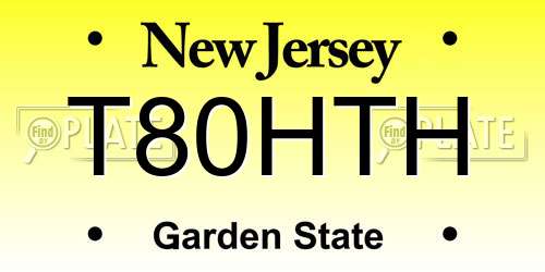 T80HTH New Jersey License Plate