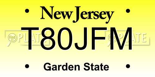 T80JFM New Jersey License Plate