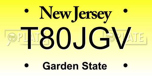T80JGV New Jersey License Plate