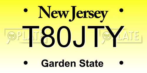 T80JTY New Jersey License Plate