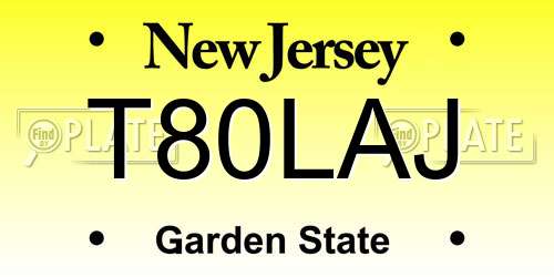 T80LAJ New Jersey License Plate