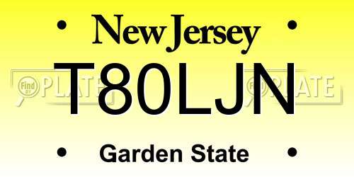 T80LJN New Jersey License Plate