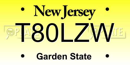 T80LZW New Jersey License Plate