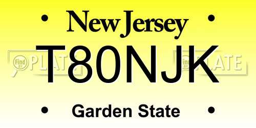T80NJK New Jersey License Plate