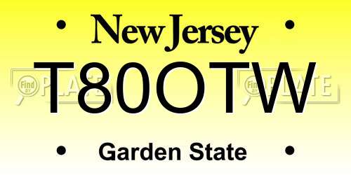 T80OTW New Jersey License Plate