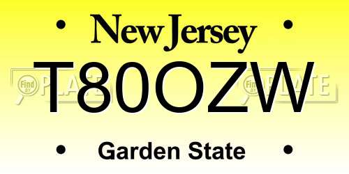T80OZW New Jersey License Plate