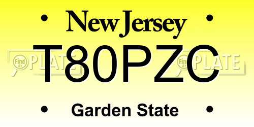 T80PZC New Jersey License Plate