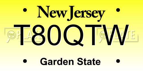 T80QTW New Jersey License Plate