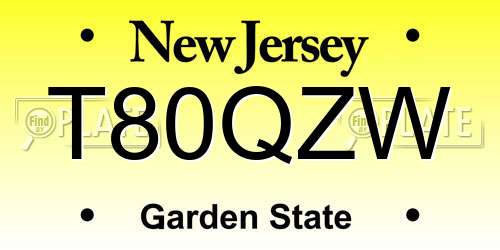 T80QZW New Jersey License Plate