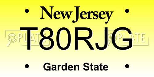 T80RJG New Jersey License Plate