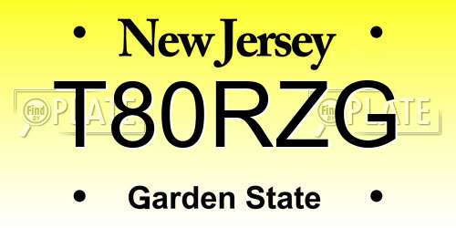 T80RZG New Jersey License Plate