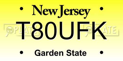 T80UFK New Jersey License Plate