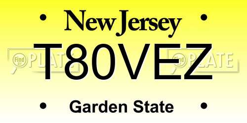 T80VEZ New Jersey License Plate