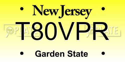 T80VPR New Jersey License Plate