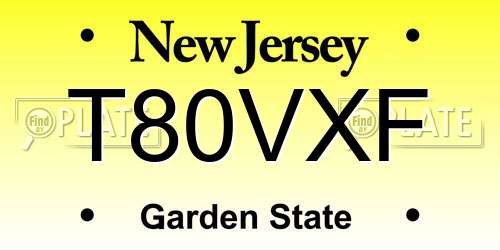 T80VXF New Jersey License Plate