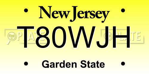 T80WJH New Jersey License Plate