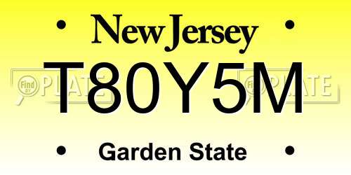 T80Y5M New Jersey License Plate