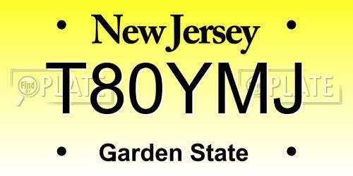 T80YMJ New Jersey License Plate