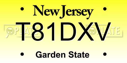 T81DXV New Jersey License Plate