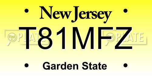 T81MFZ New Jersey License Plate