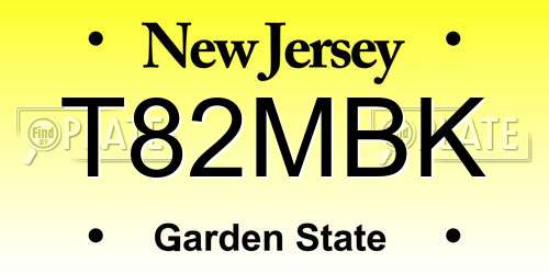 T82MBK New Jersey License Plate