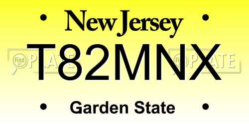 T82MNX New Jersey License Plate