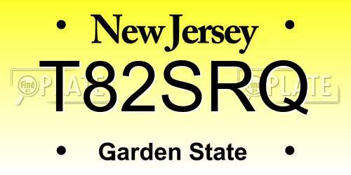 T82SRQ New Jersey License Plate