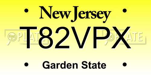 T82VPX New Jersey License Plate