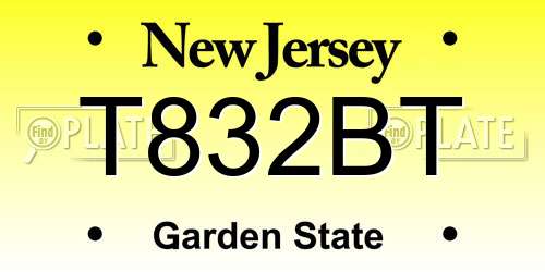 T832BT New Jersey License Plate