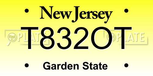 T832OT New Jersey License Plate