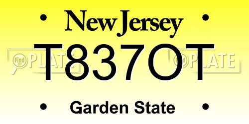 T837OT New Jersey License Plate