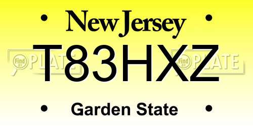 T83HXZ New Jersey License Plate