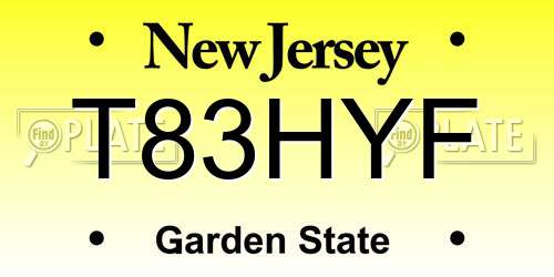 T83HYF New Jersey License Plate