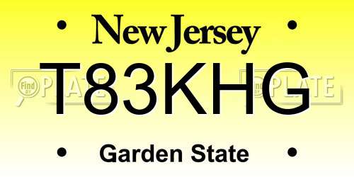 T83KHG New Jersey License Plate