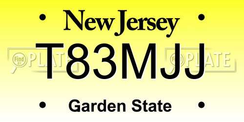 T83MJJ New Jersey License Plate