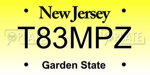 T83MPZ New Jersey License Plate