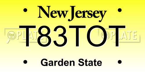 T83TOT New Jersey License Plate
