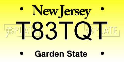 T83TQT New Jersey License Plate