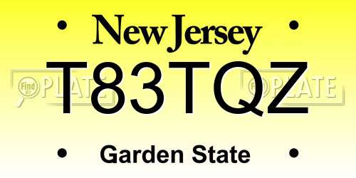 T83TQZ New Jersey License Plate