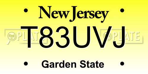 T83UVJ New Jersey License Plate