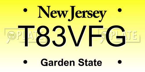 T83VFG New Jersey License Plate