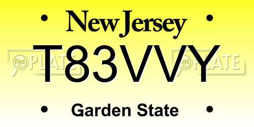 T83VVY New Jersey License Plate