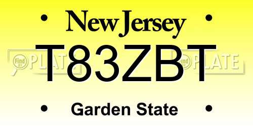 T83ZBT New Jersey License Plate