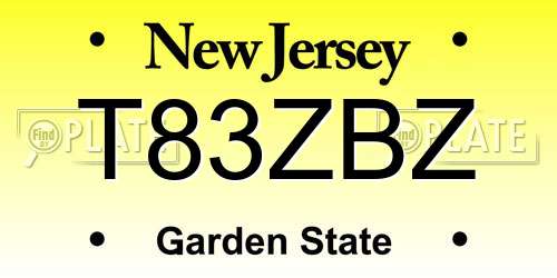 T83ZBZ New Jersey License Plate