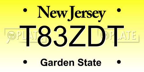 T83ZDT New Jersey License Plate