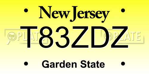 T83ZDZ New Jersey License Plate