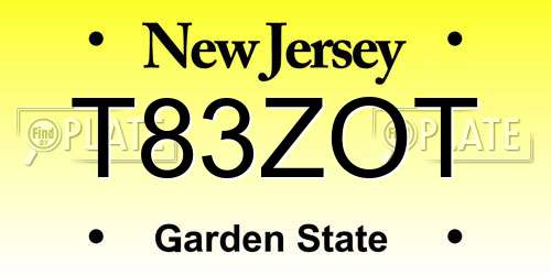 T83ZOT New Jersey License Plate