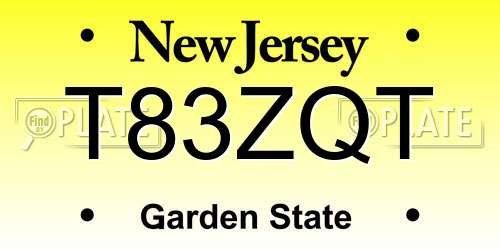 T83ZQT New Jersey License Plate