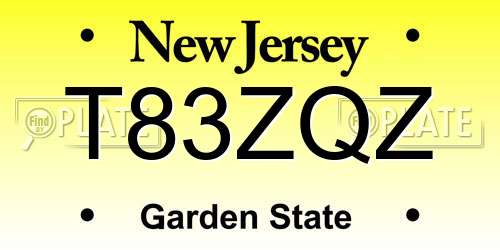 T83ZQZ New Jersey License Plate
